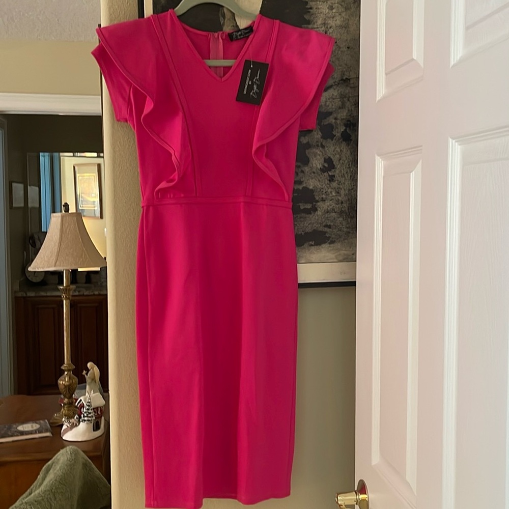 Sexy modest by Brigitte Brianna Paris dress small  capped sleeve ruffle tightfit